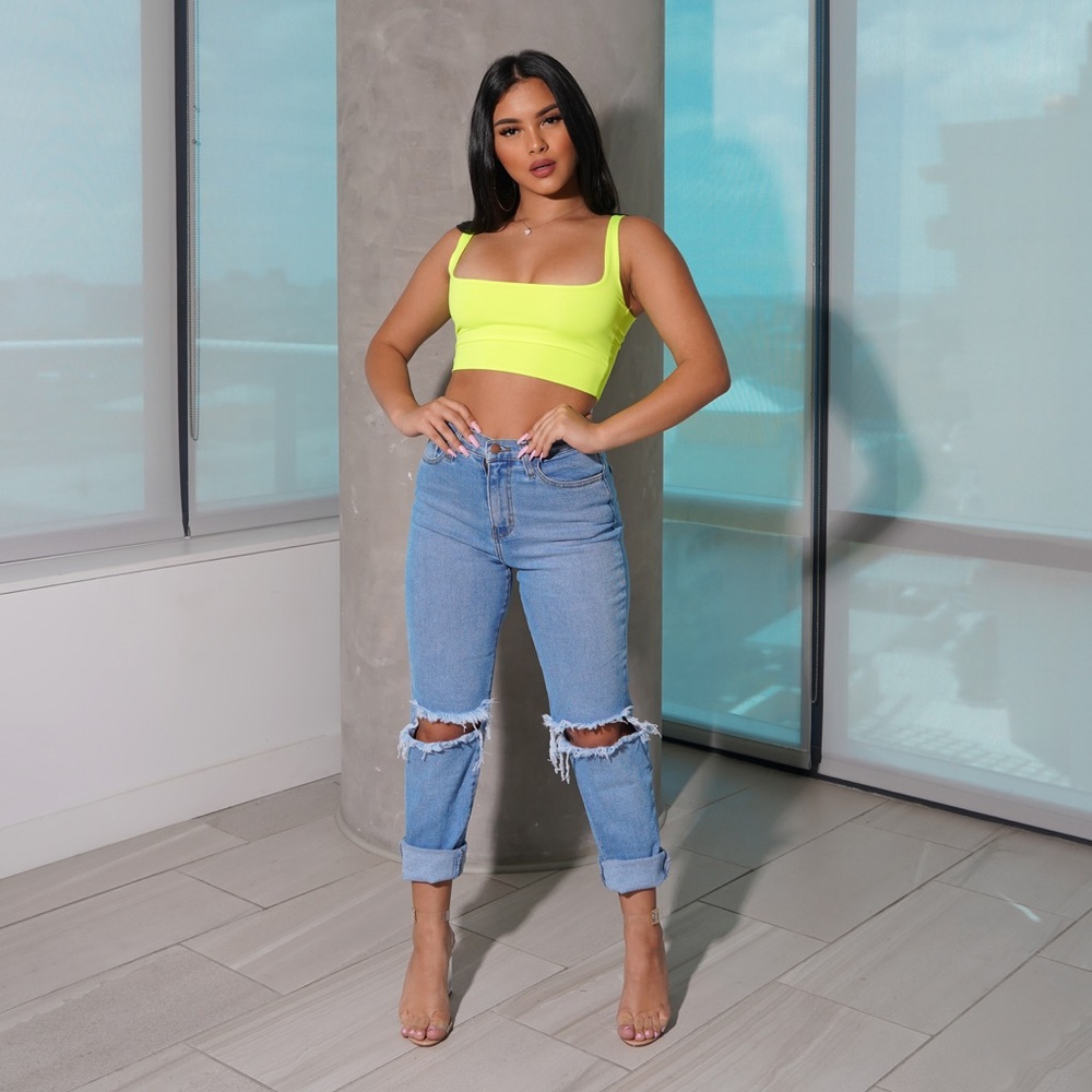 Medium Stone Ripped Knee Cuffed Jeans - Picture 2 of 8